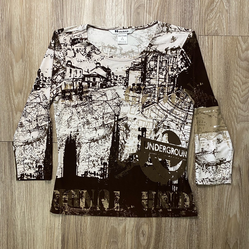 Graphic Long Sleeve Brown Nygard Collection Top